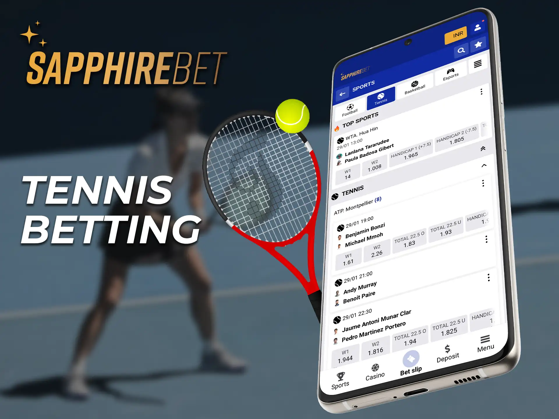Tennis betting on the SapphireBet app.