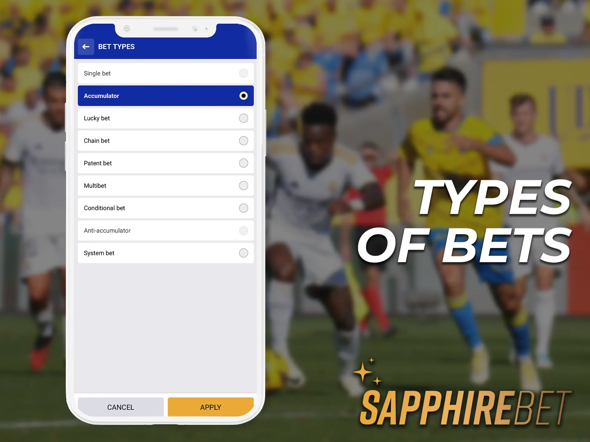 Types of bets available on the SapphireBet app for Indian players.