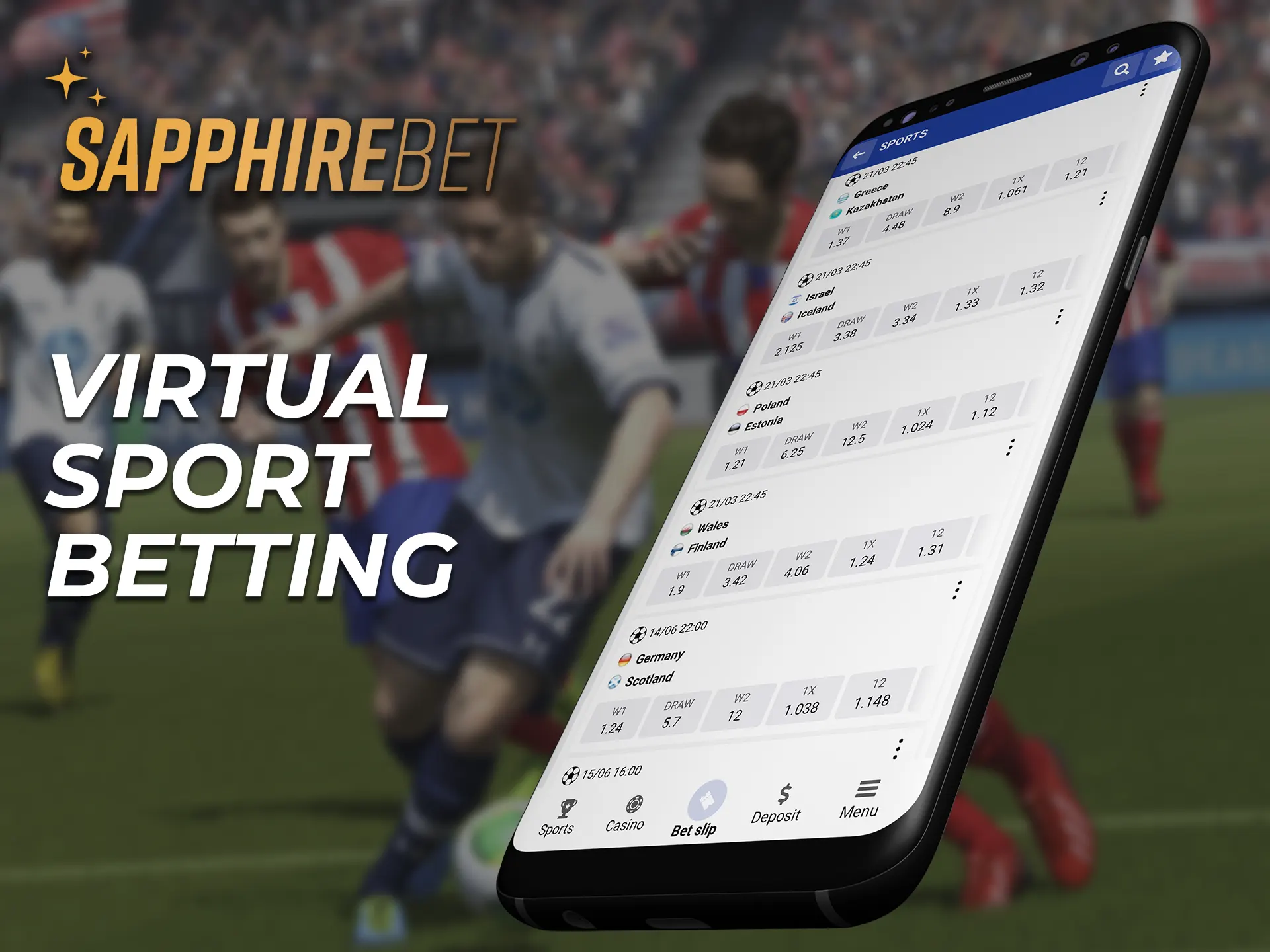 In the SapphireBet app, you can bet on virtual sports.