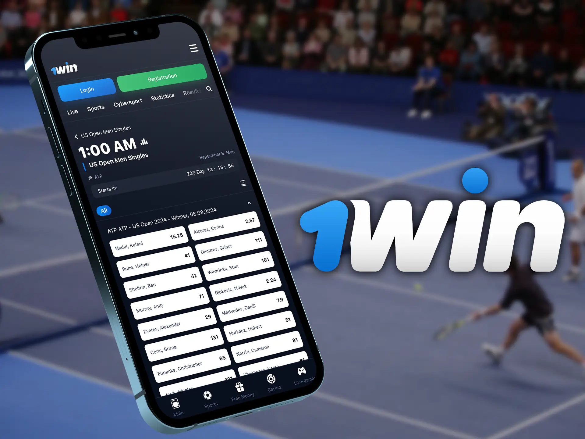 The best app for betting on tennis is 1Win.
