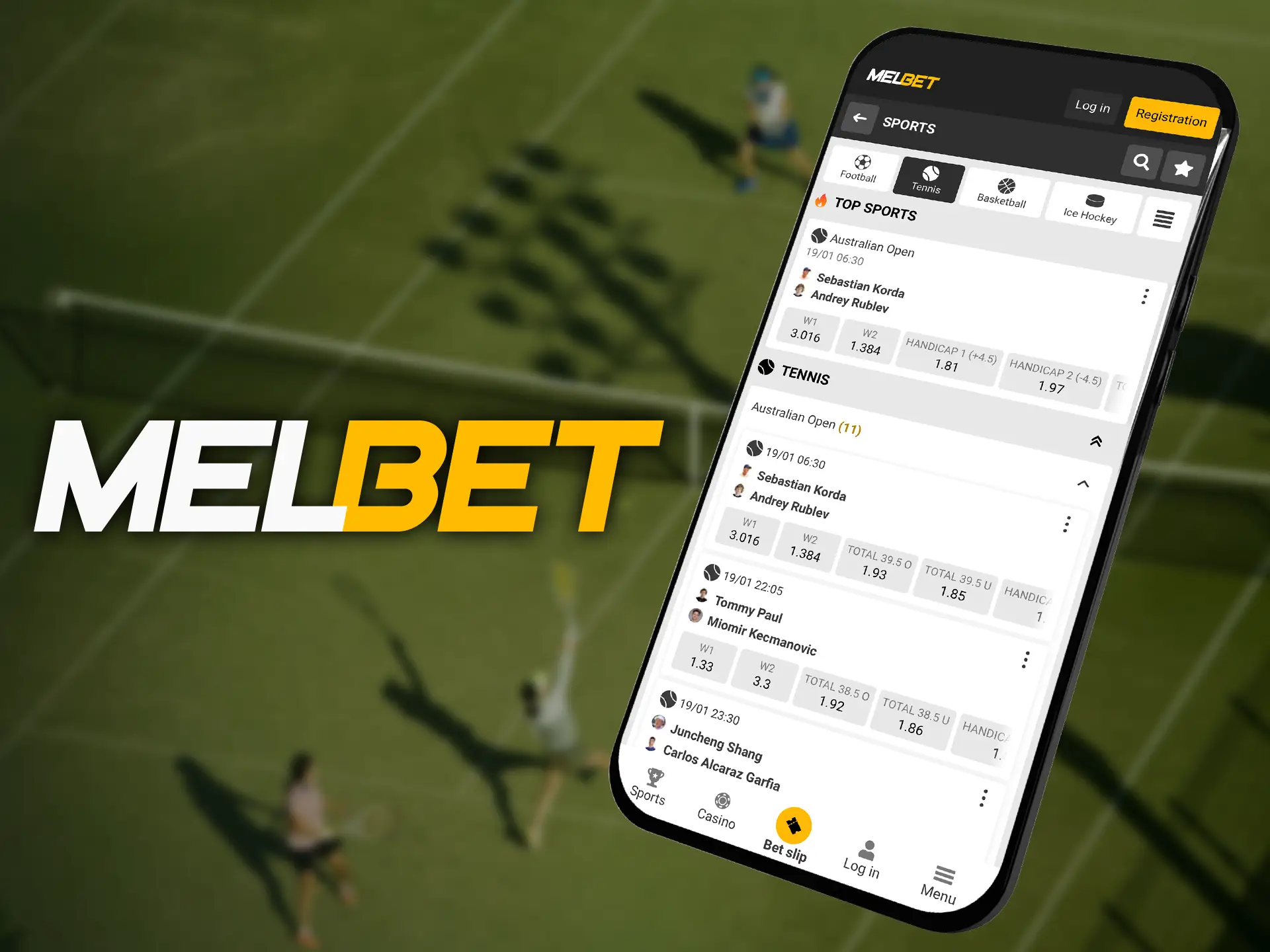 The Melbet app offers various types of tennis betting.