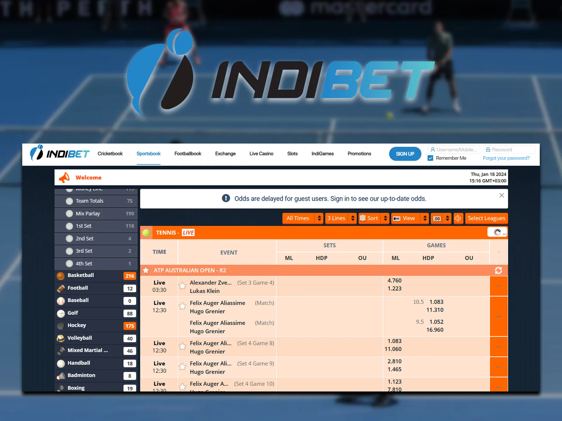 Bookmaker Indibet offers tennis betting and gives a generous welcome offer.