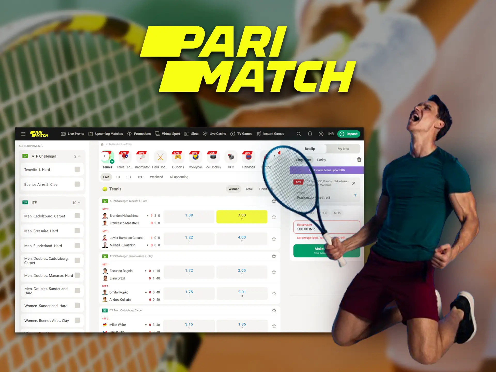 Live tennis betting is available at Parimatch.