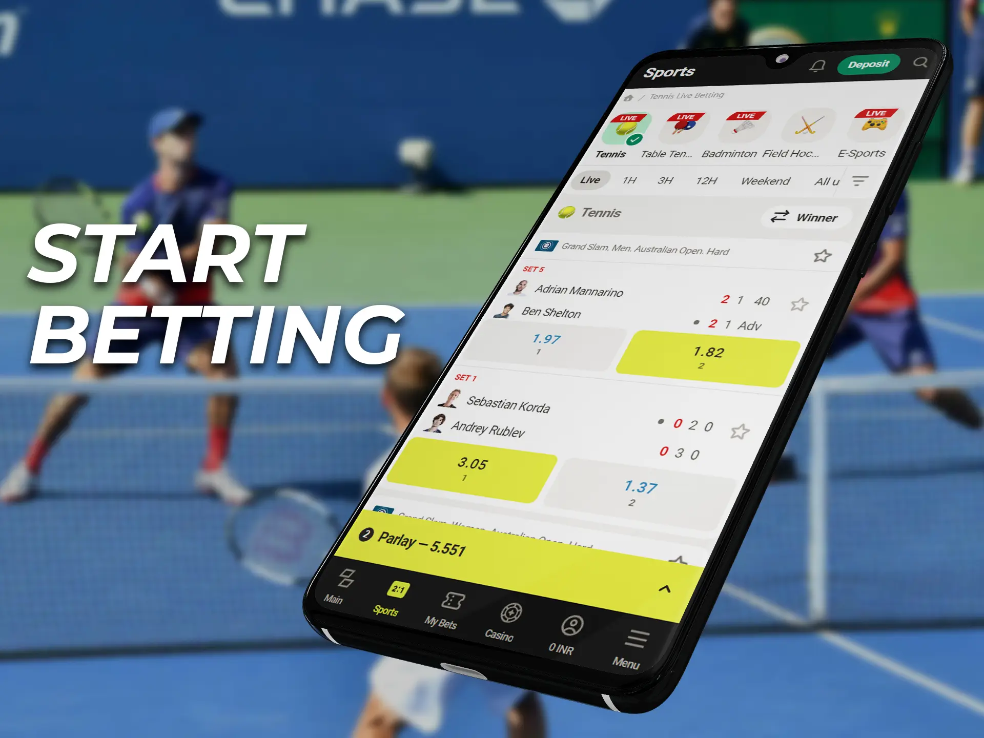 To start betting on tennis use the step-by-step instructions.