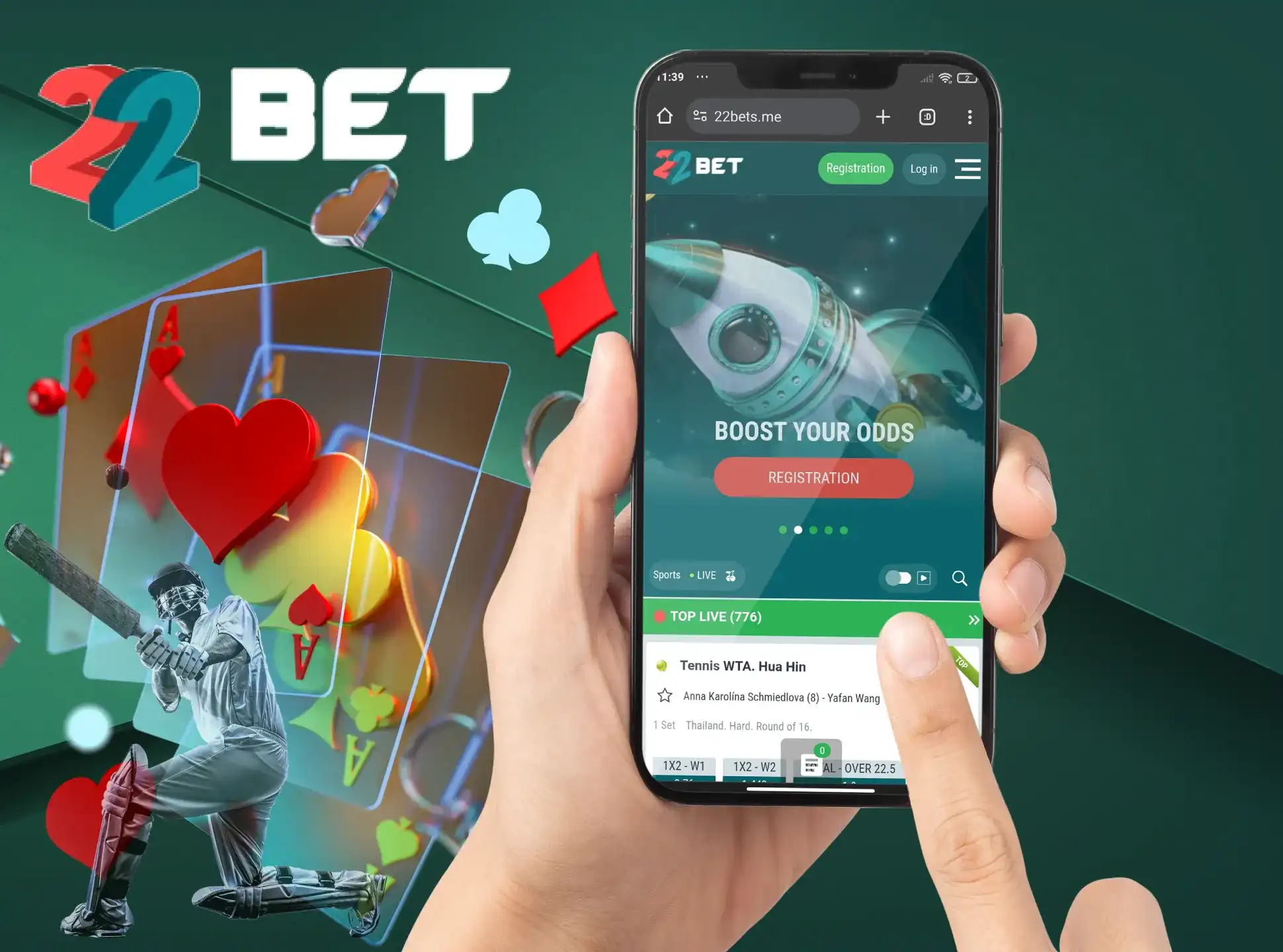 On the official page of the 22Bet website, look for a button to download the mobile app.