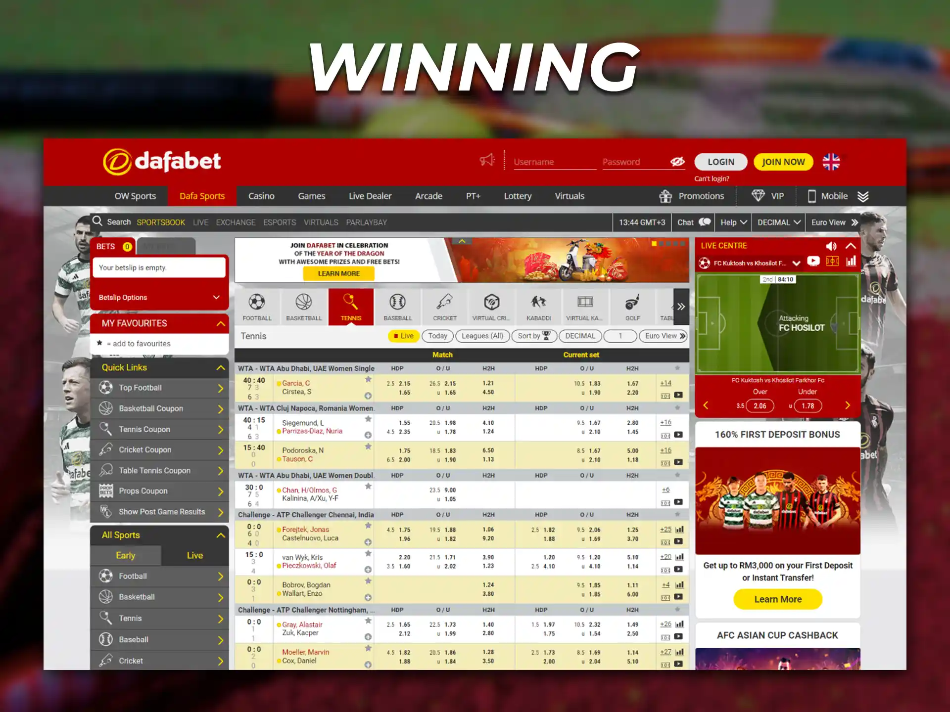 At Bookmakers, you can bet on the winners of specific tennis matches.