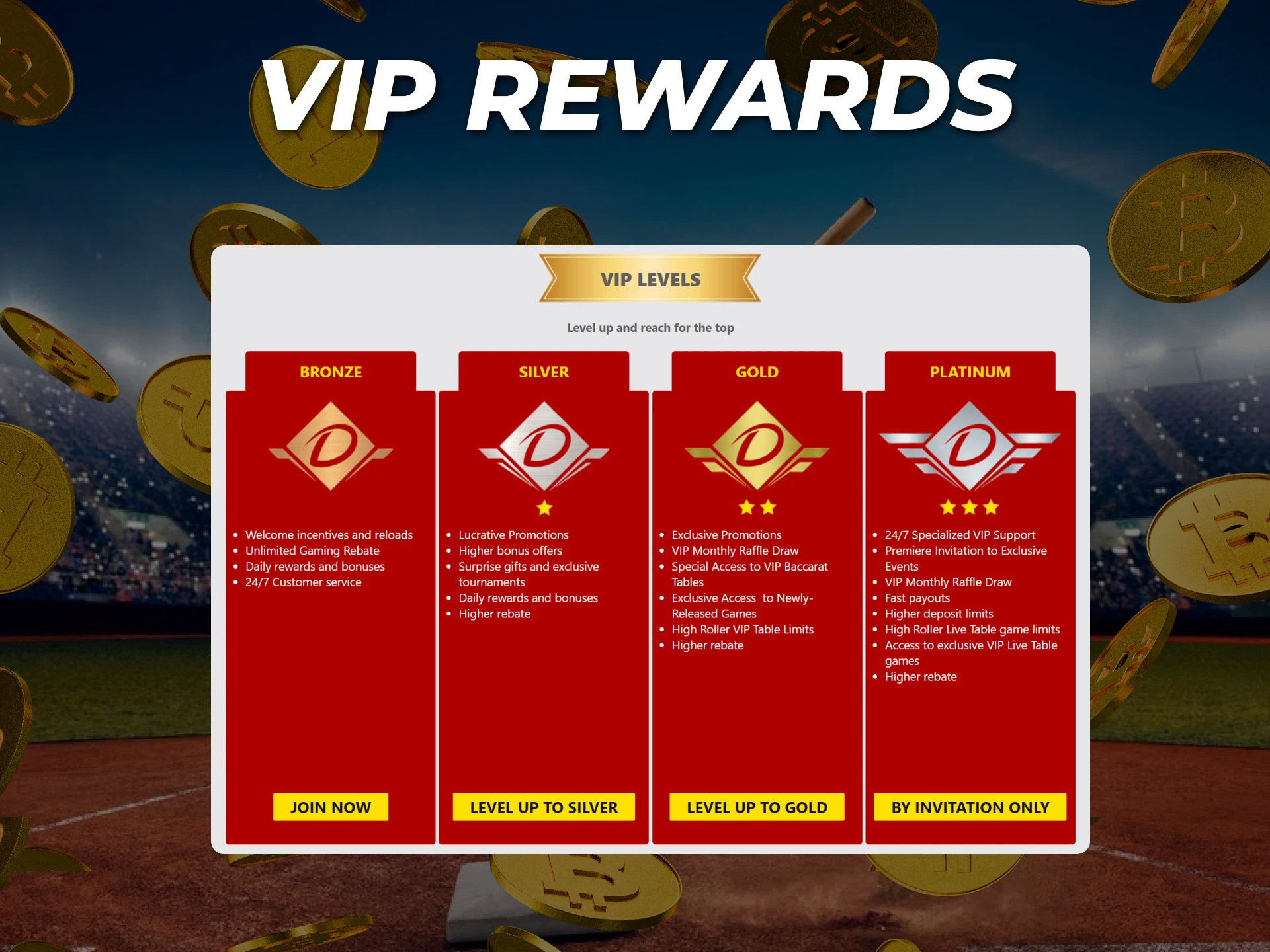 At crypto betting site, join the VIP program to get more bonuses on sports betting.