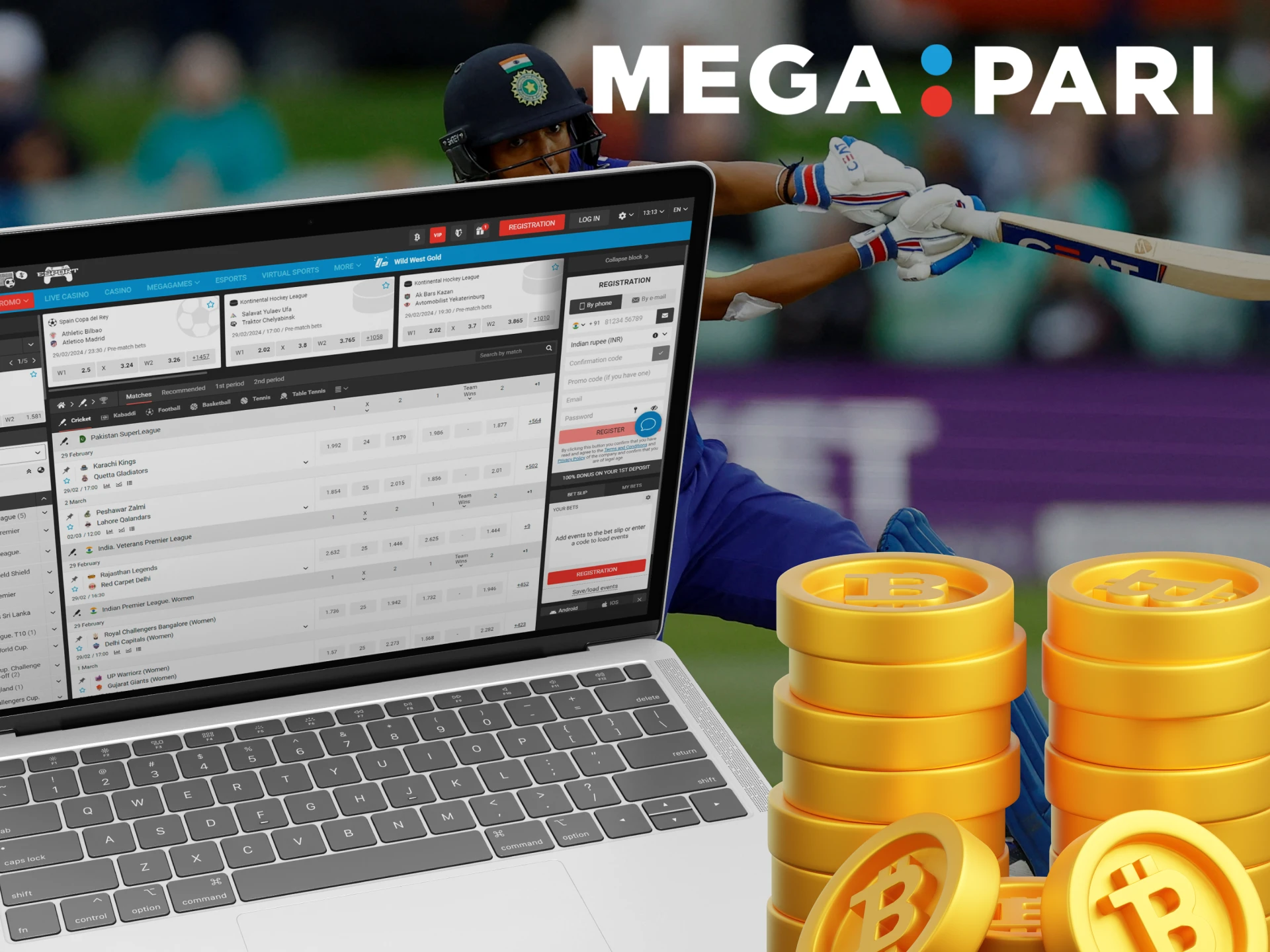Megapari offers betting on cricket using cryptocurrency.