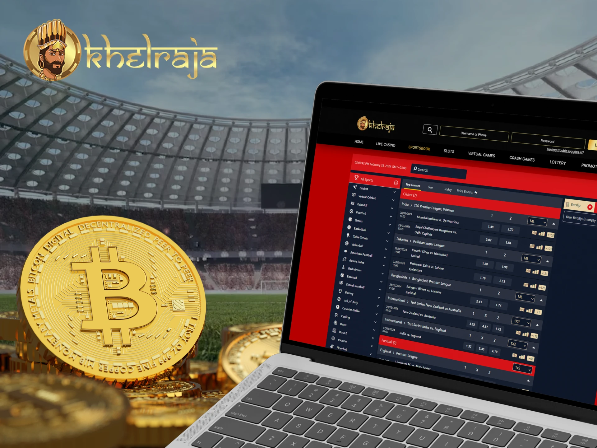 Khelraja offers its users to place bets on sports using cryptocurrency.