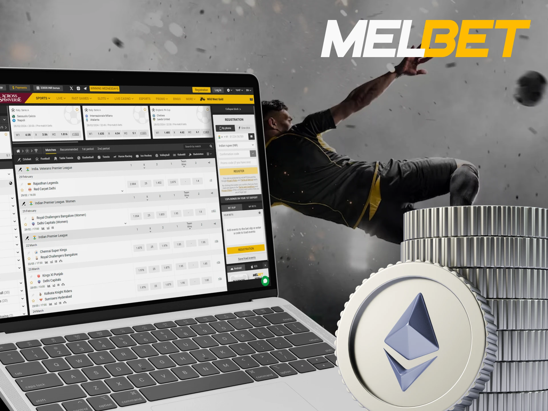 Melbet offers a variety of cryptocurrencies for sports betting.
