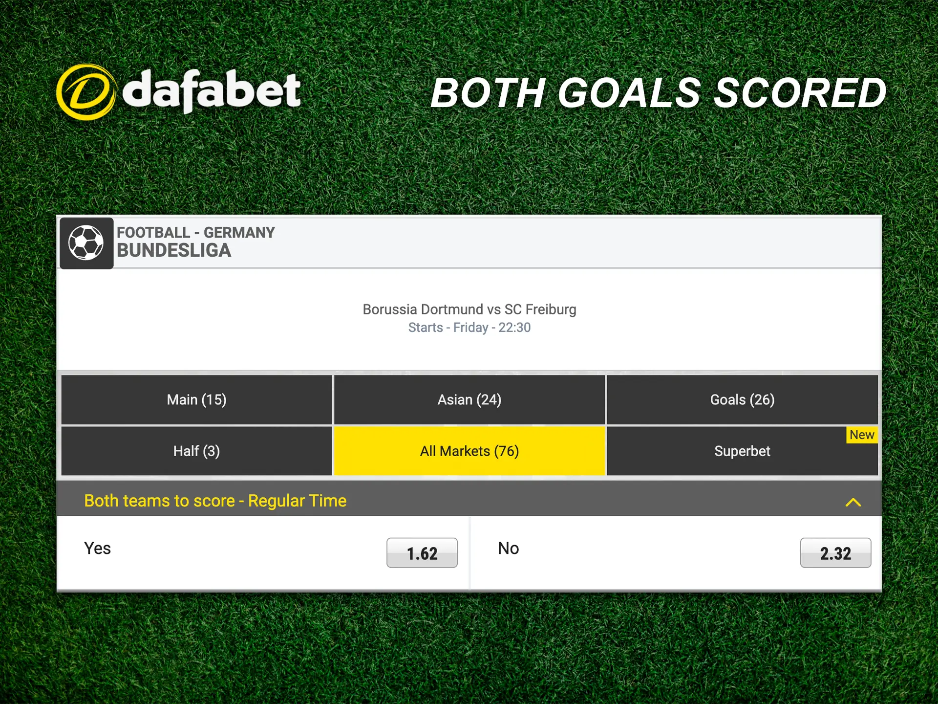 The bet when two teams score a goal is the best bet for new and experienced users at Dafabet.
