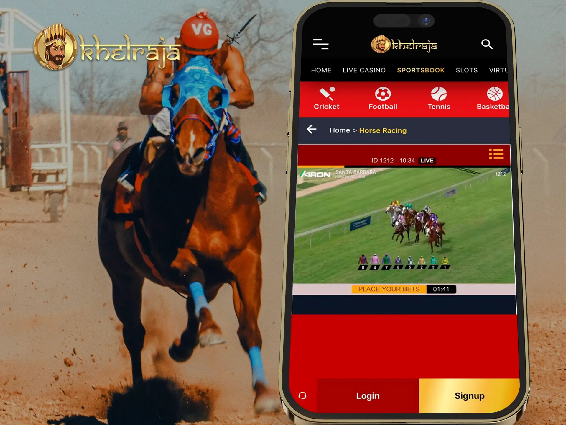 Turn your device to enjoy full screen racing in the Khelraja app.