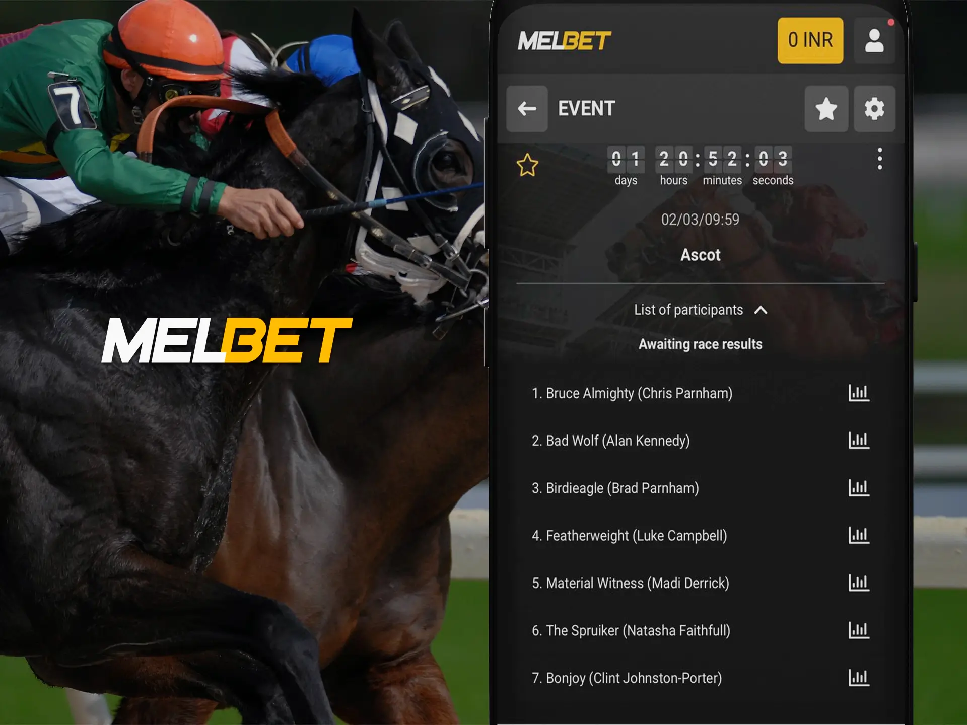 Melbet allows its customers to bet on horse racing from any mobile device.