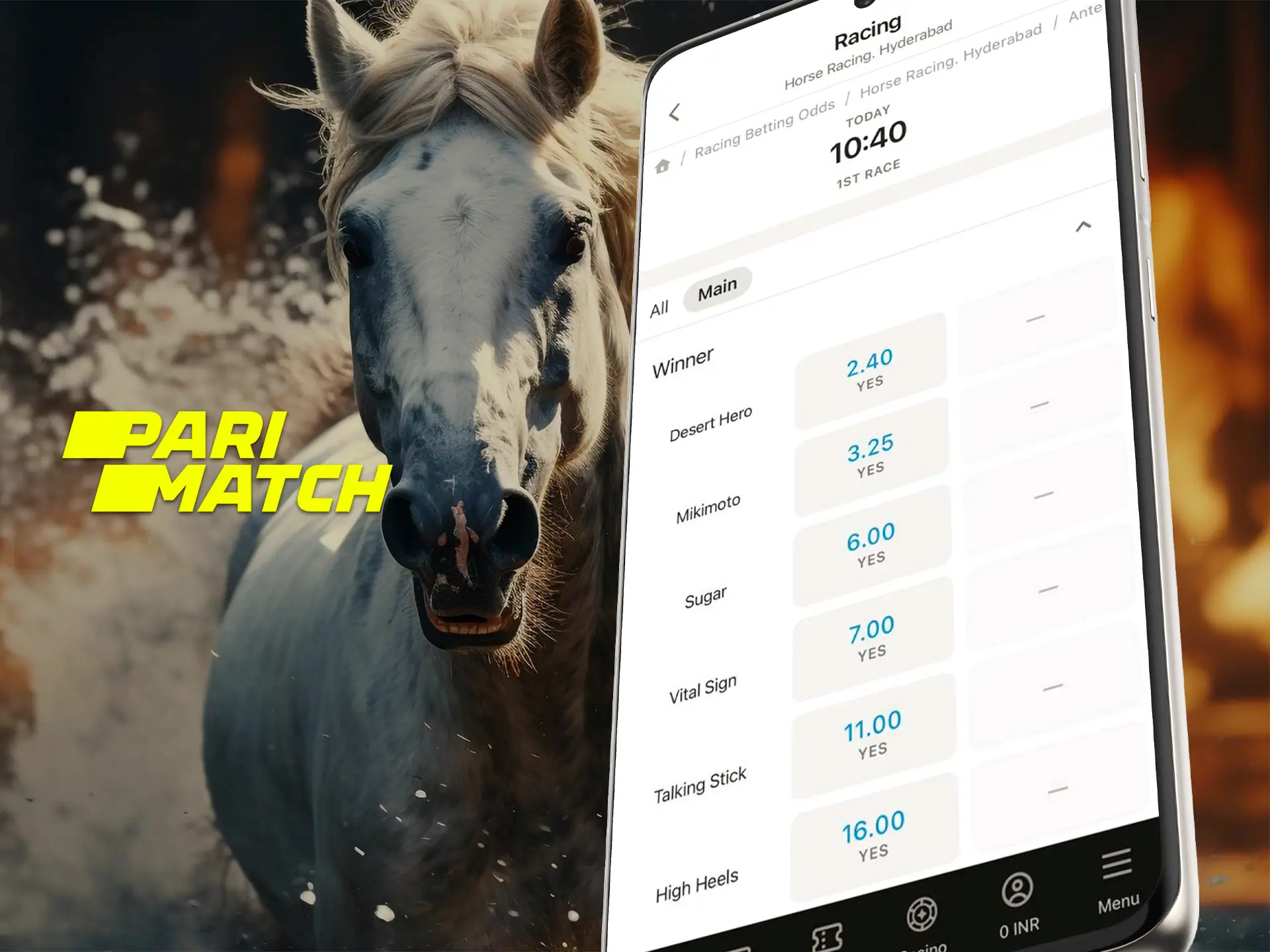 The Parimatch app is a great design and high odds when betting on horse racing.