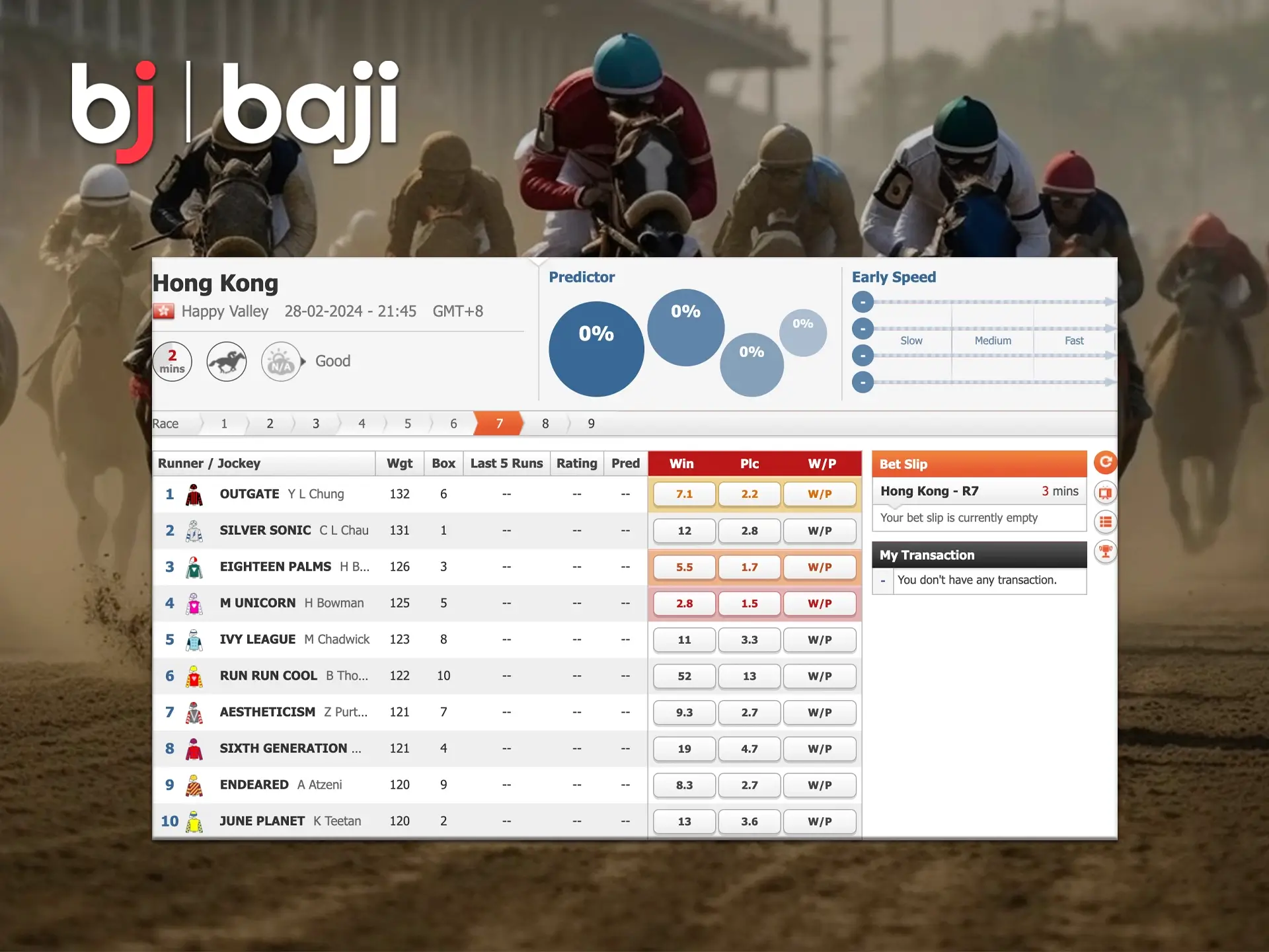 Baji offers users the unique opportunity to bet on horse racing through HorseBook.