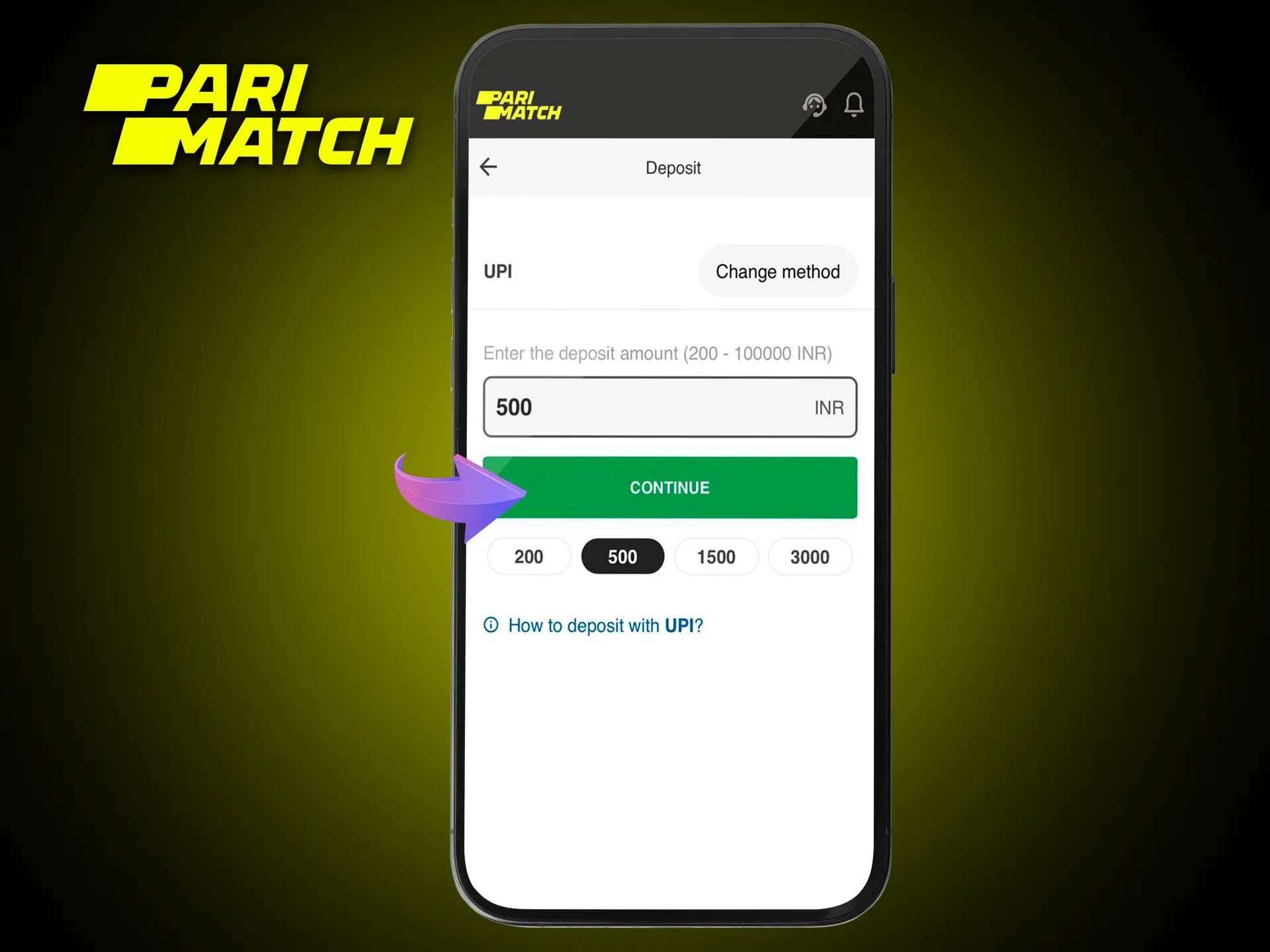 Make your first deposit at PariMatch to unlock access to real money betting.