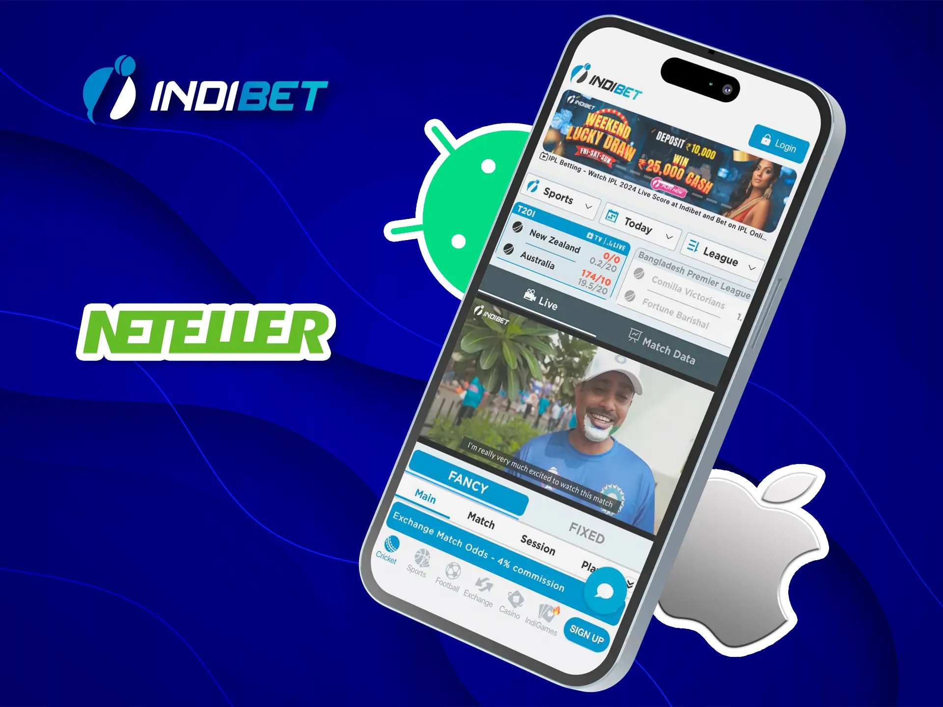 The Indibet app gives its customers access to the Neteller system from any mobile device.