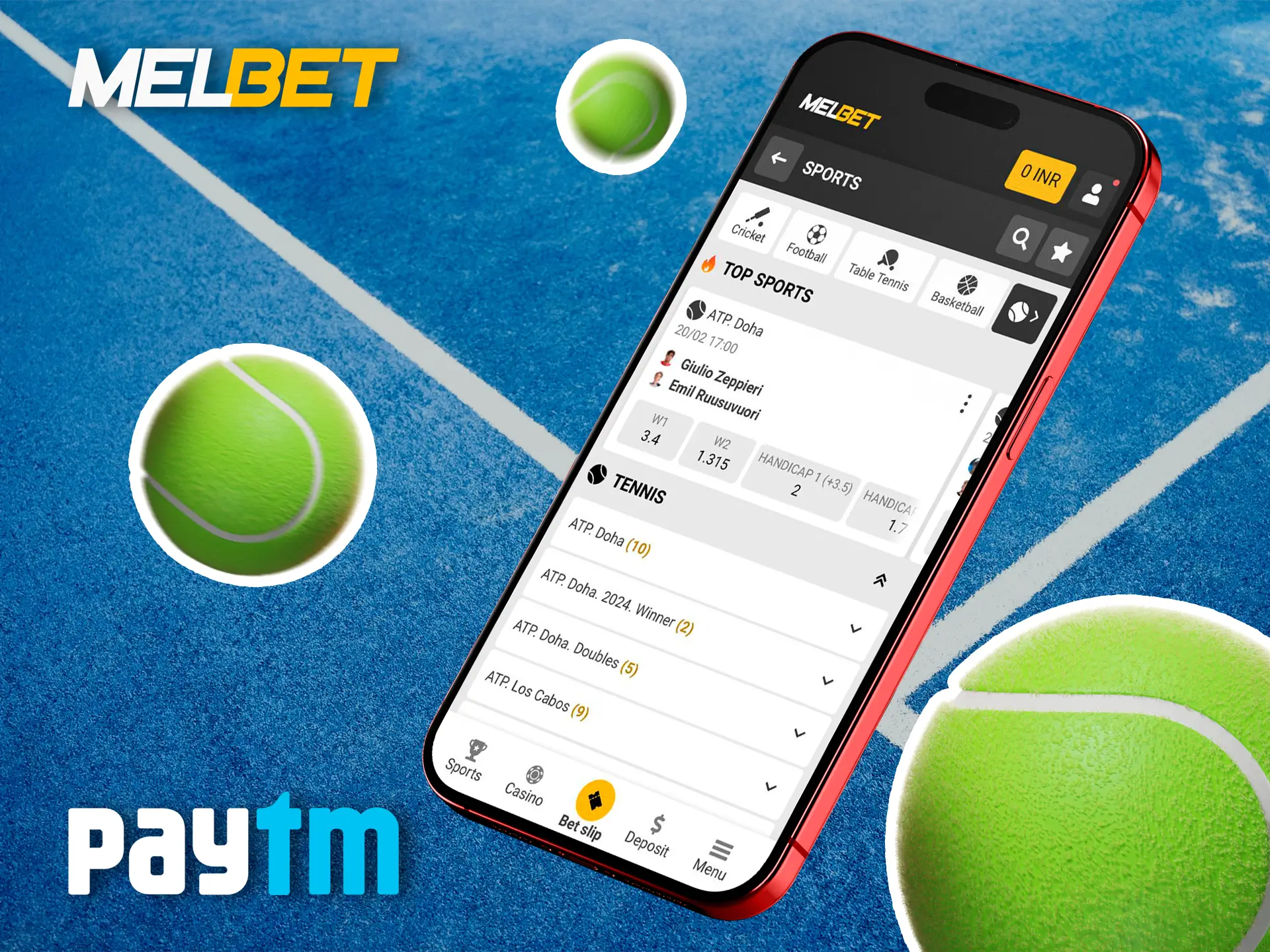 Use the Melbet app to bet on tennis and deposit via the convenient PayTM service.