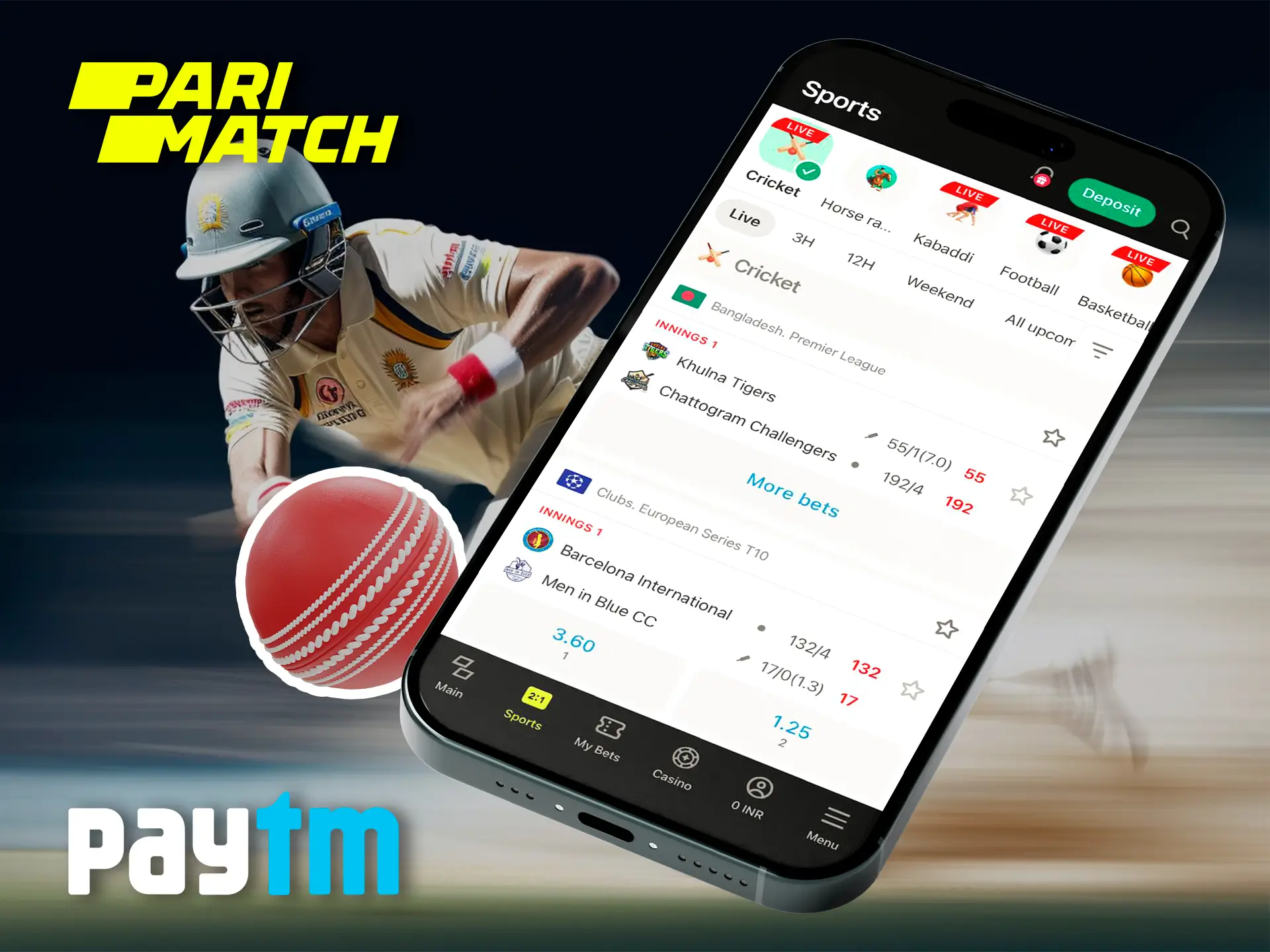 The Parimatch app has a wide range of functionality and all deposit methods including PayTM.