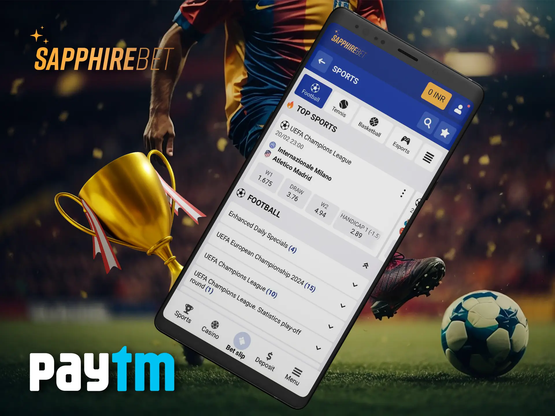 The SapphireBet app is designed for all platforms and has a withdrawal option via PayTm.