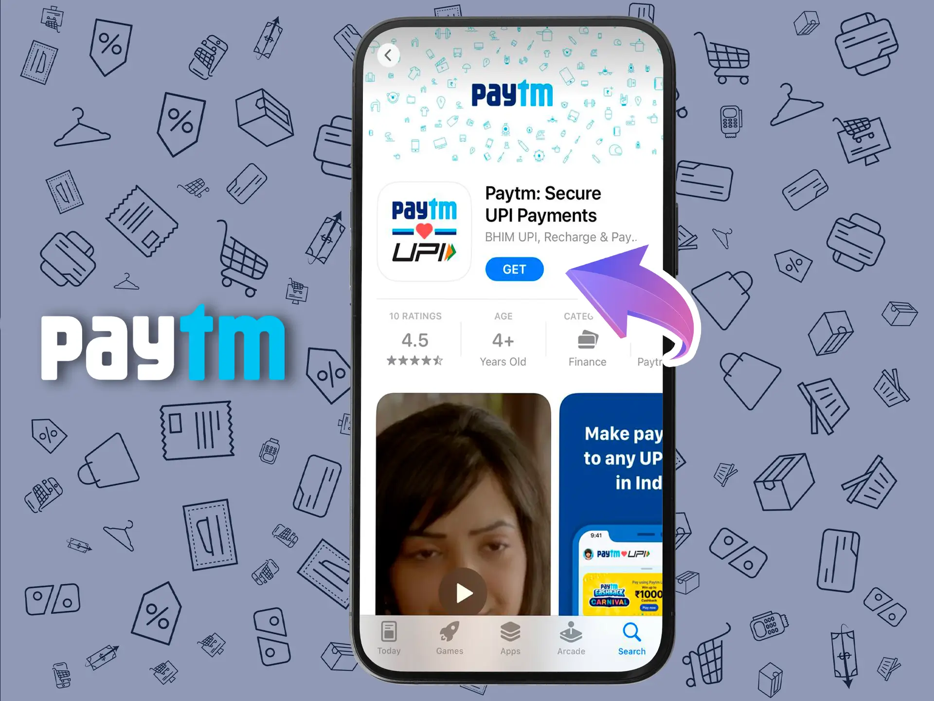 Launch the app store on your device and type the name of PayTM payment system in the search.