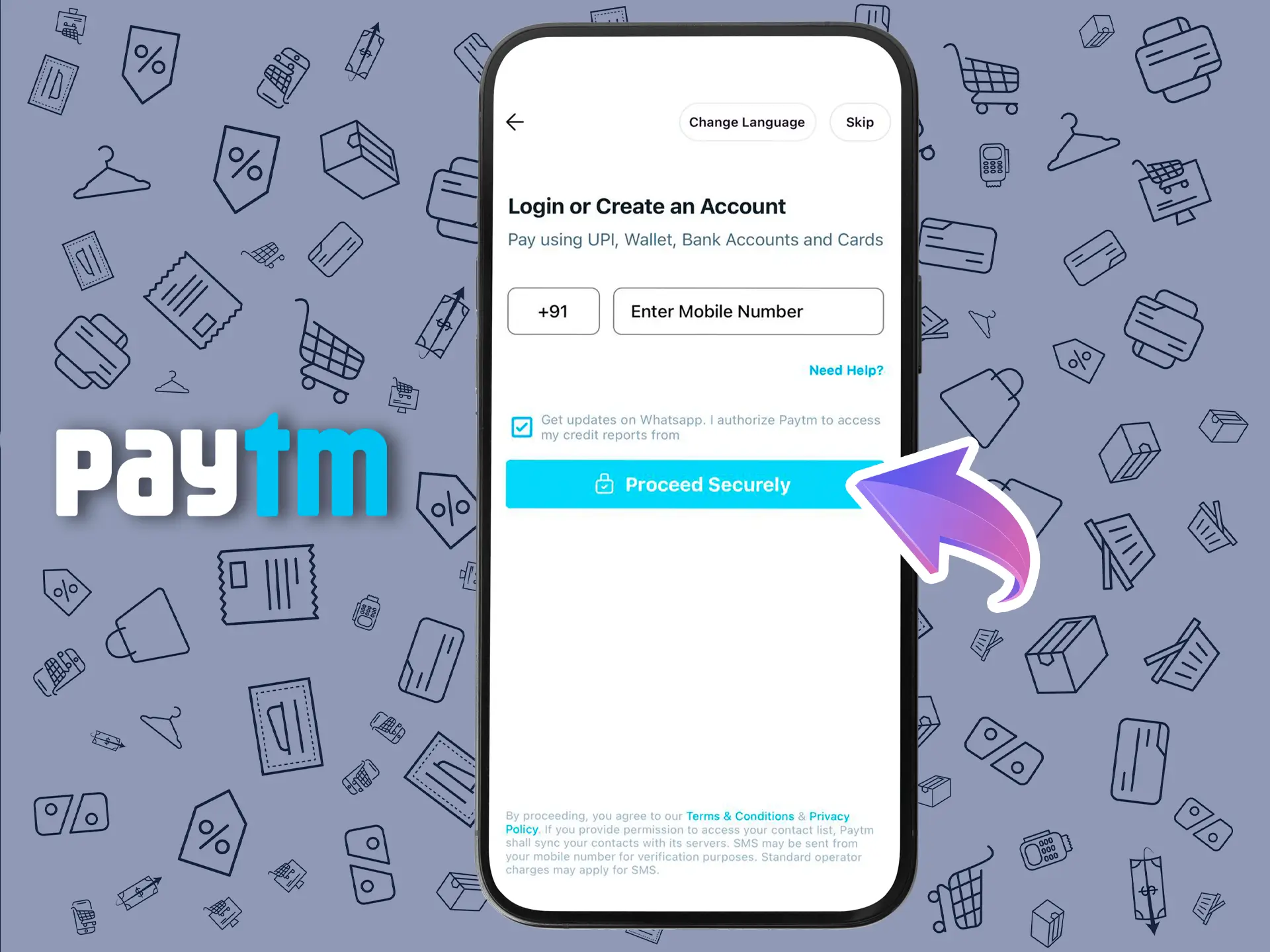 Perform a simple registration in the PayTm app using your mobile phone number.