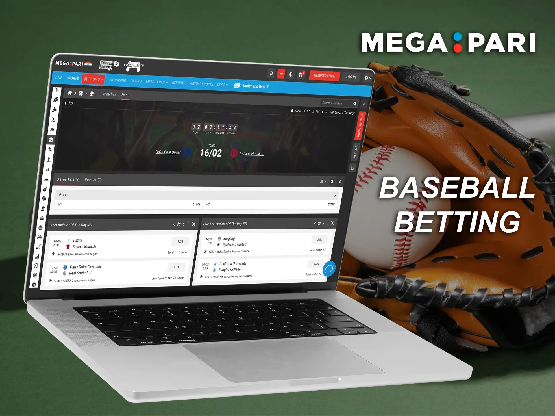 Megapari's large selection of baseball betting options allows customers to win and withdraw money.