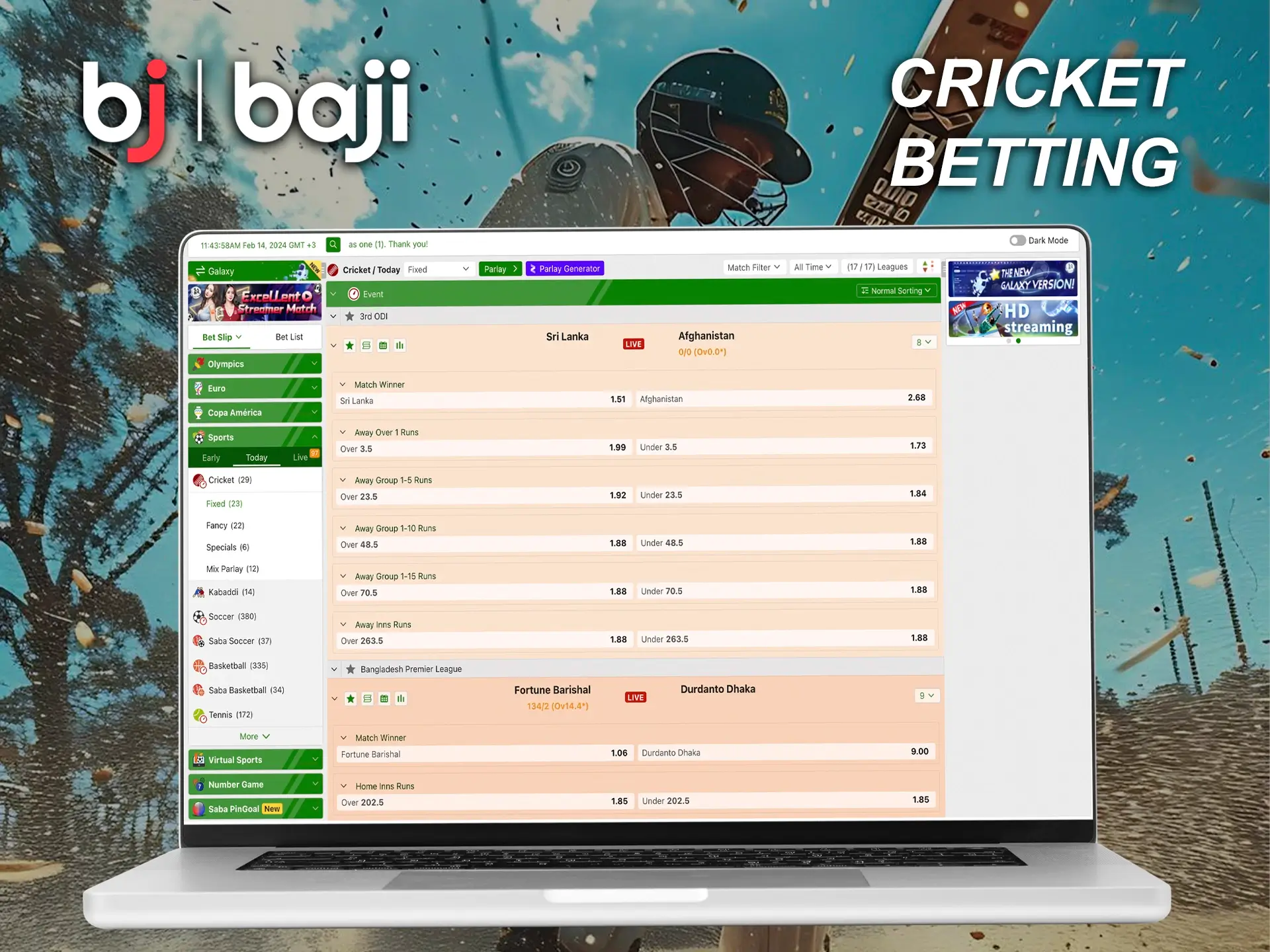 Place your cricket bets and withdraw your winnings from Baji Casino.