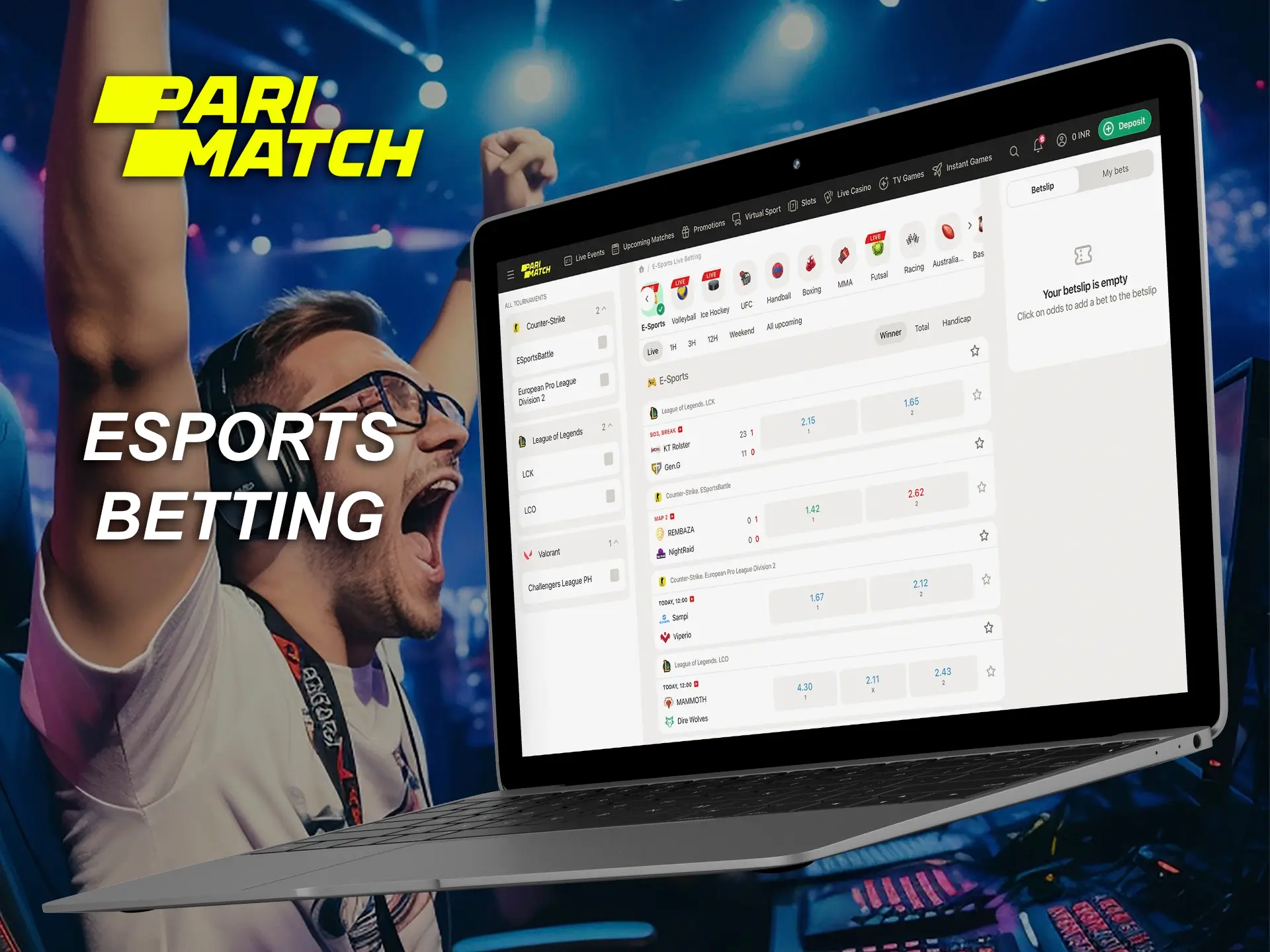 All cyber sports disciplines at PariMatch Casino are available for betting.