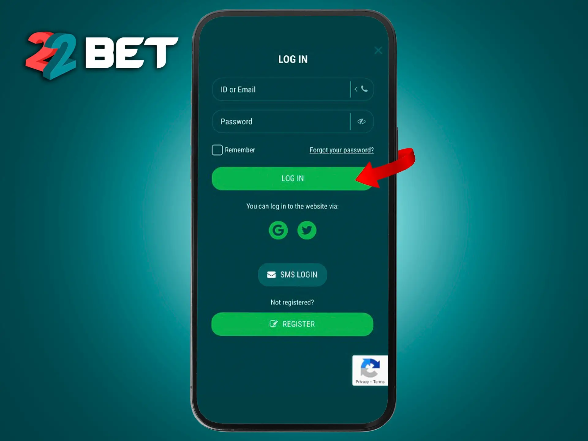 Fill in your details to log in to your 22Bet Casino account.