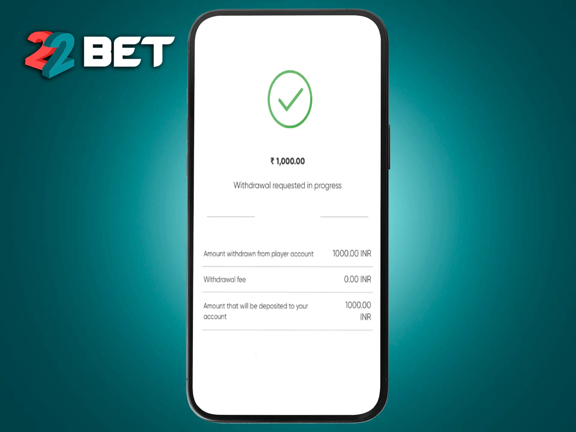 Wait for the withdrawal confirmation from 22Bet and check your account for the money.