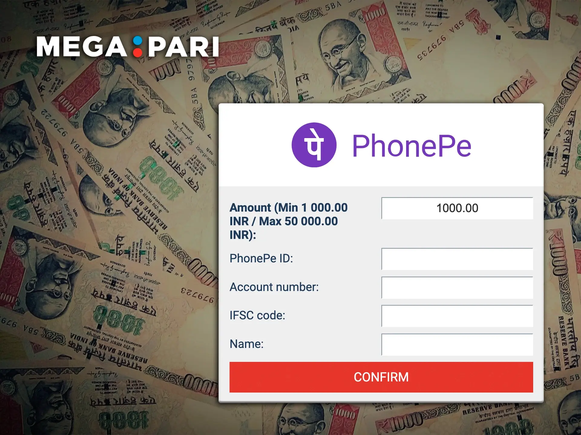 A particularly popular option for Megapari users is to withdraw funds via the PhonePe platform.