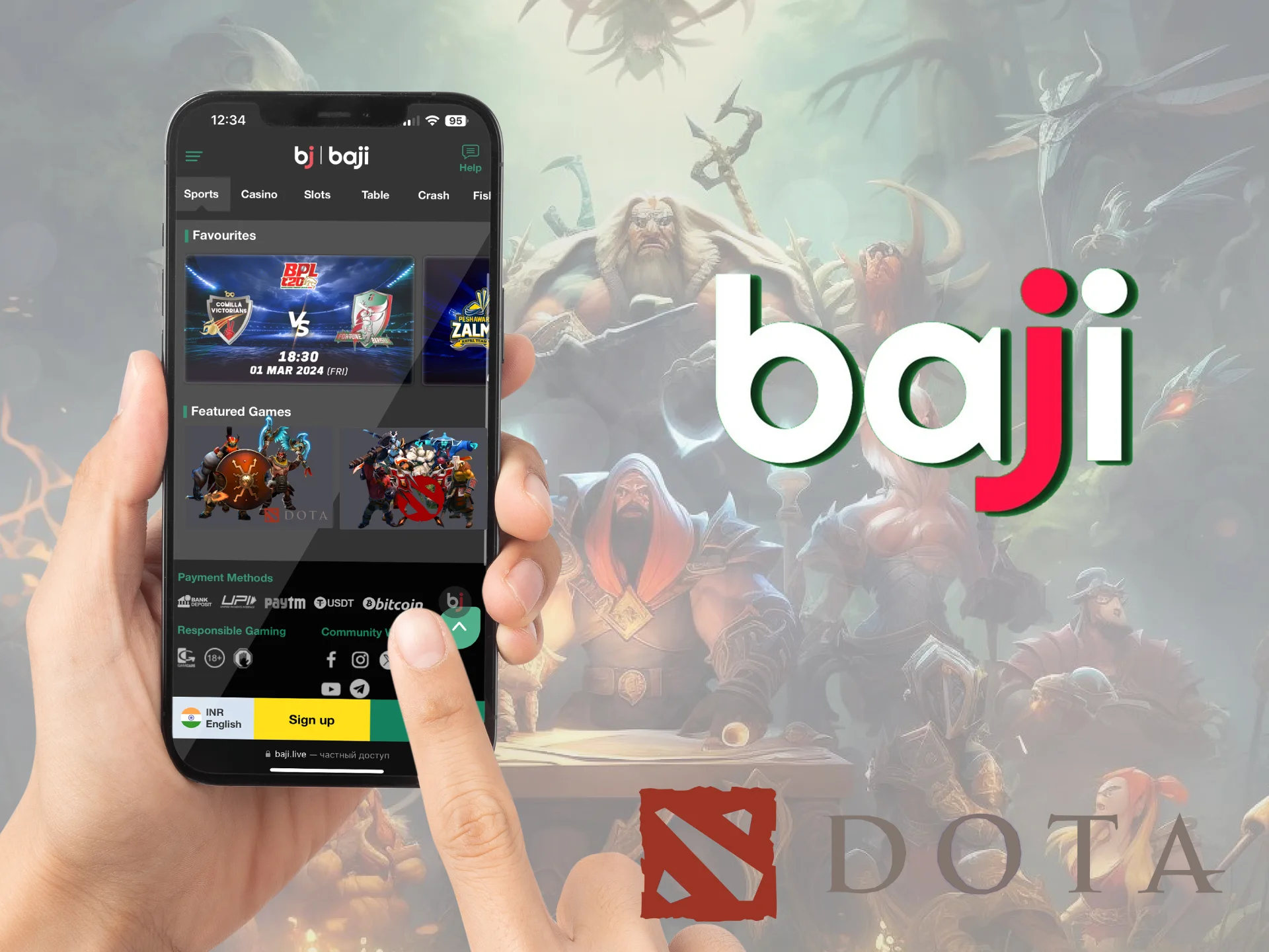 Bet on Dota 2 anywhere on the Baji Live app.