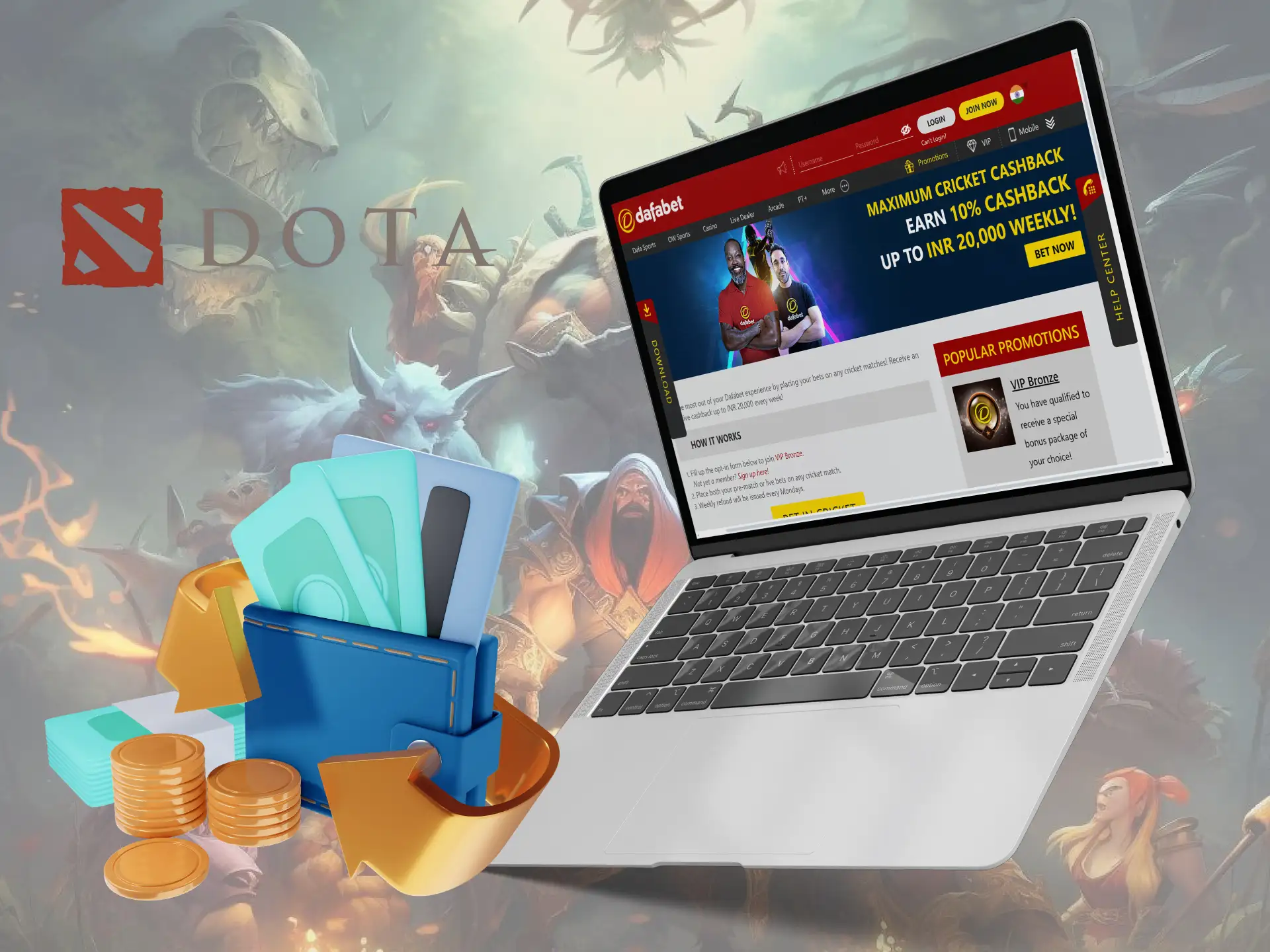 The proportion of cashback in Dota 2 betting depends on the bookmaker and your account level.