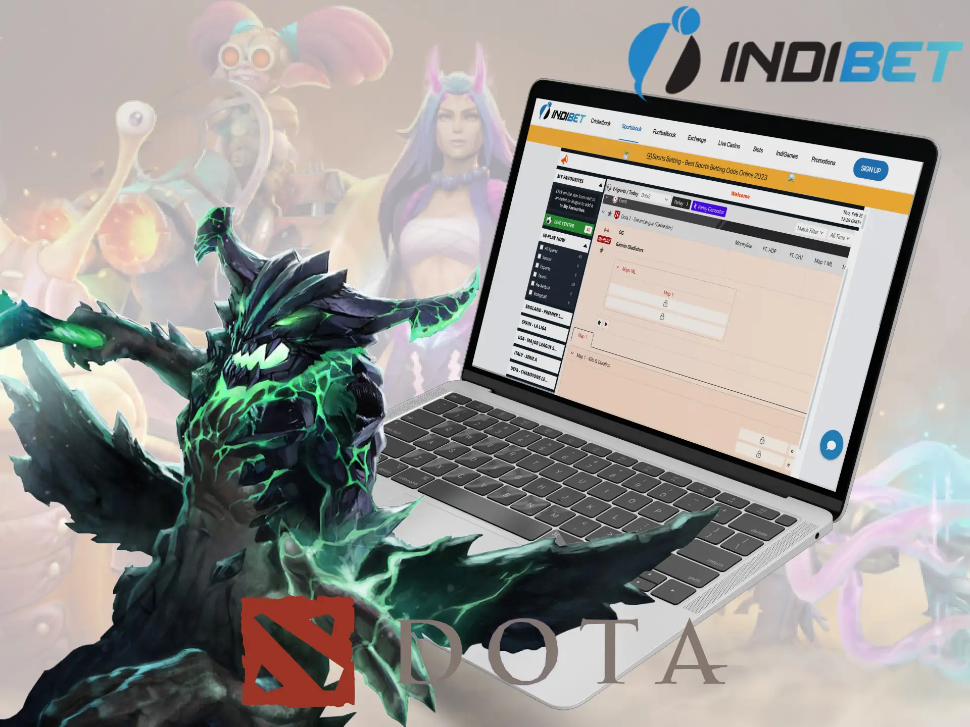 Indibet offers betting on cyber sports disciplines including Dota 2.