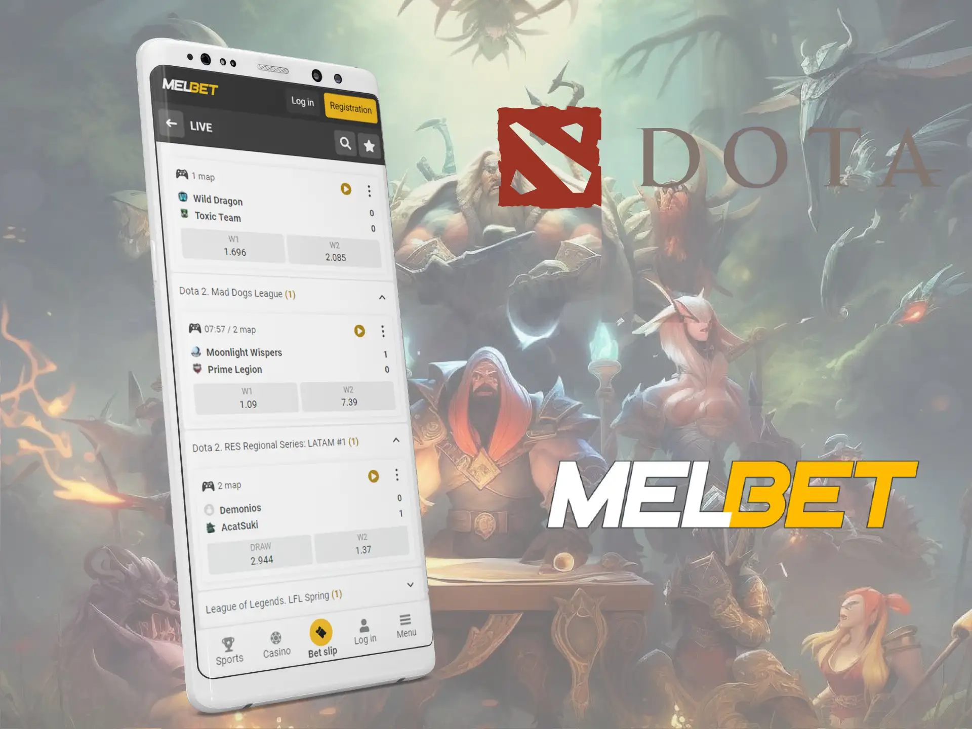 The Melbet app for Android and iOS allow you to bet on Dota 2.