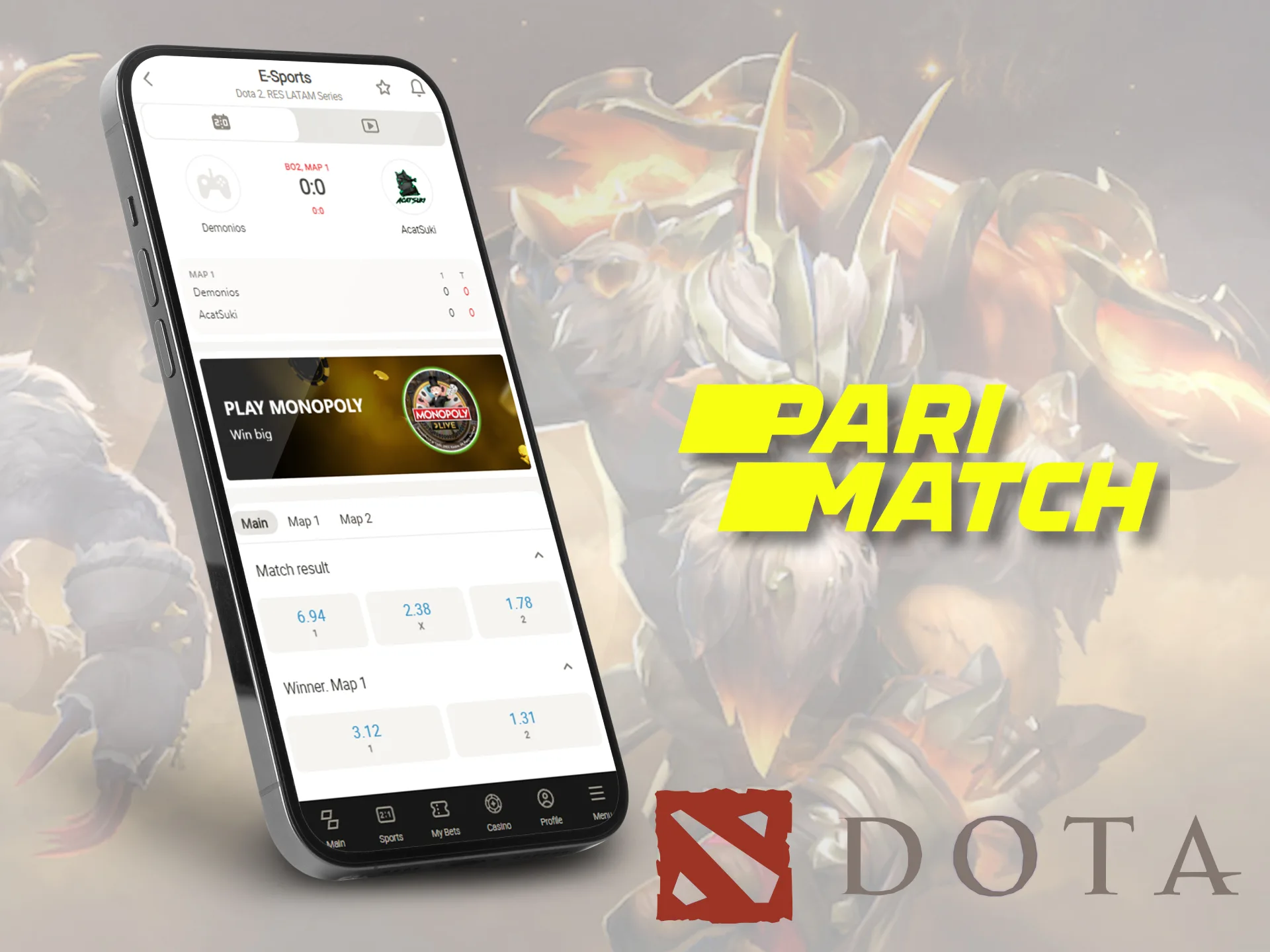 Bet on Dota 2 from Parimatch mobile app.