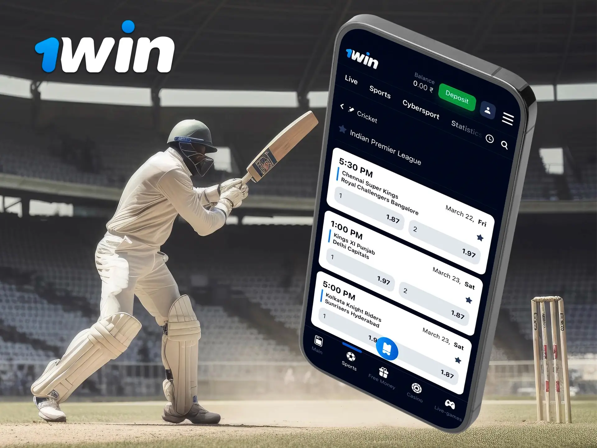 Watch the cricket odds on the 1Win mobile app and bet wisely.