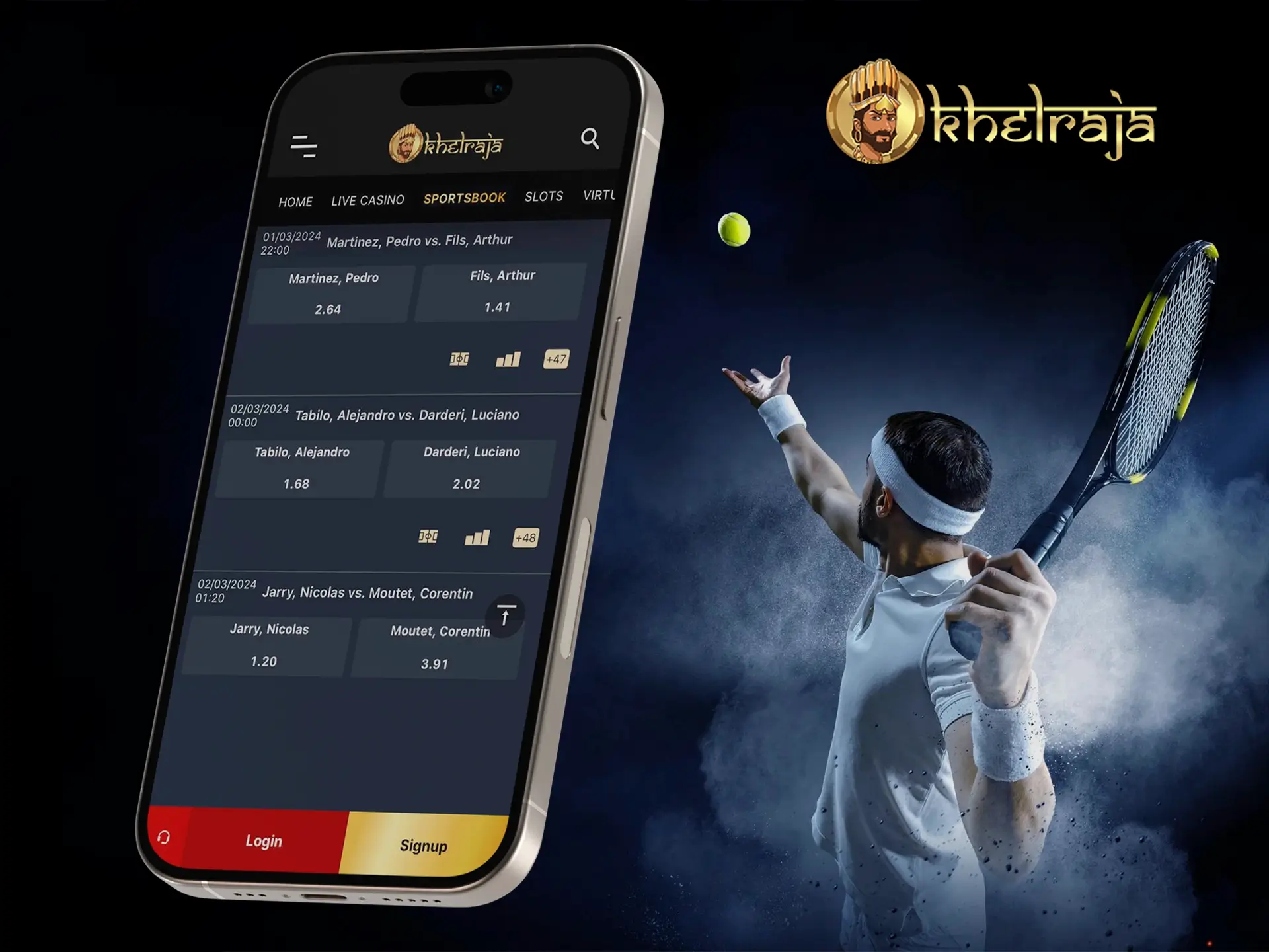 Use the Khelraja app to instantly access and search for great tennis odds.