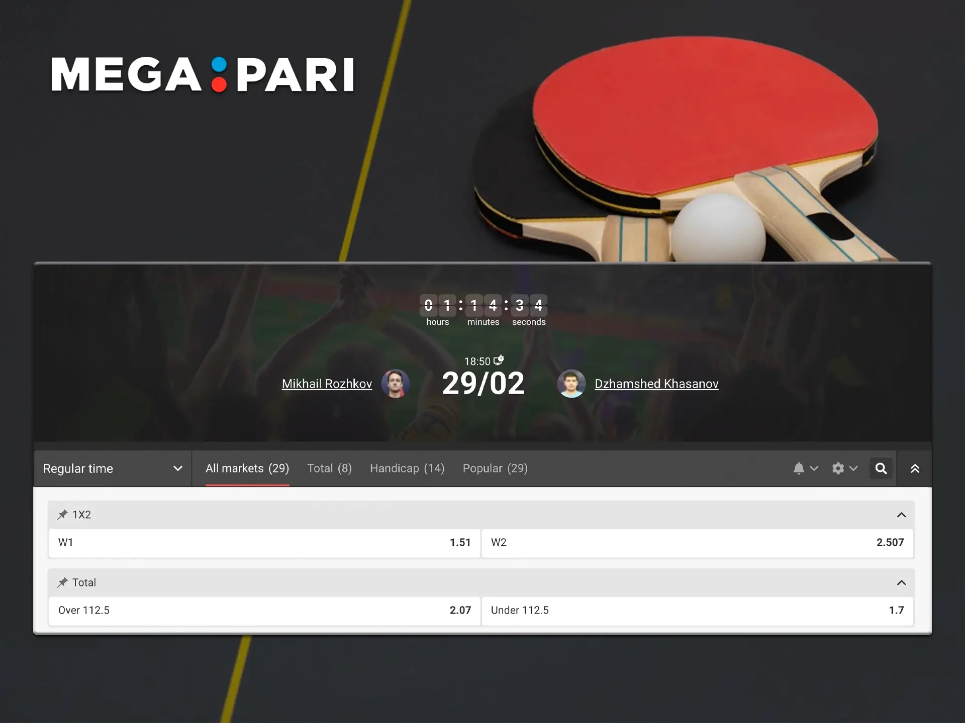 Use cryptocurrency when betting on the best table tennis odds at Megapari.