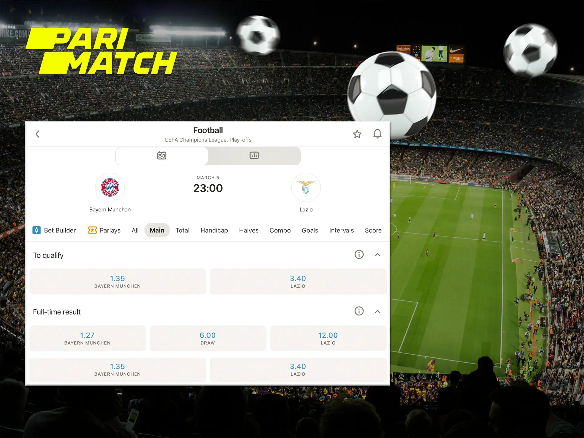 On the Parimatch website you can find the highest odds on big-name football events.